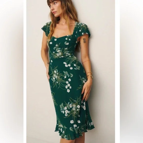 Reformation Rosi Midi Green Floral Dress in Buena (6) - Picture 3 of 9